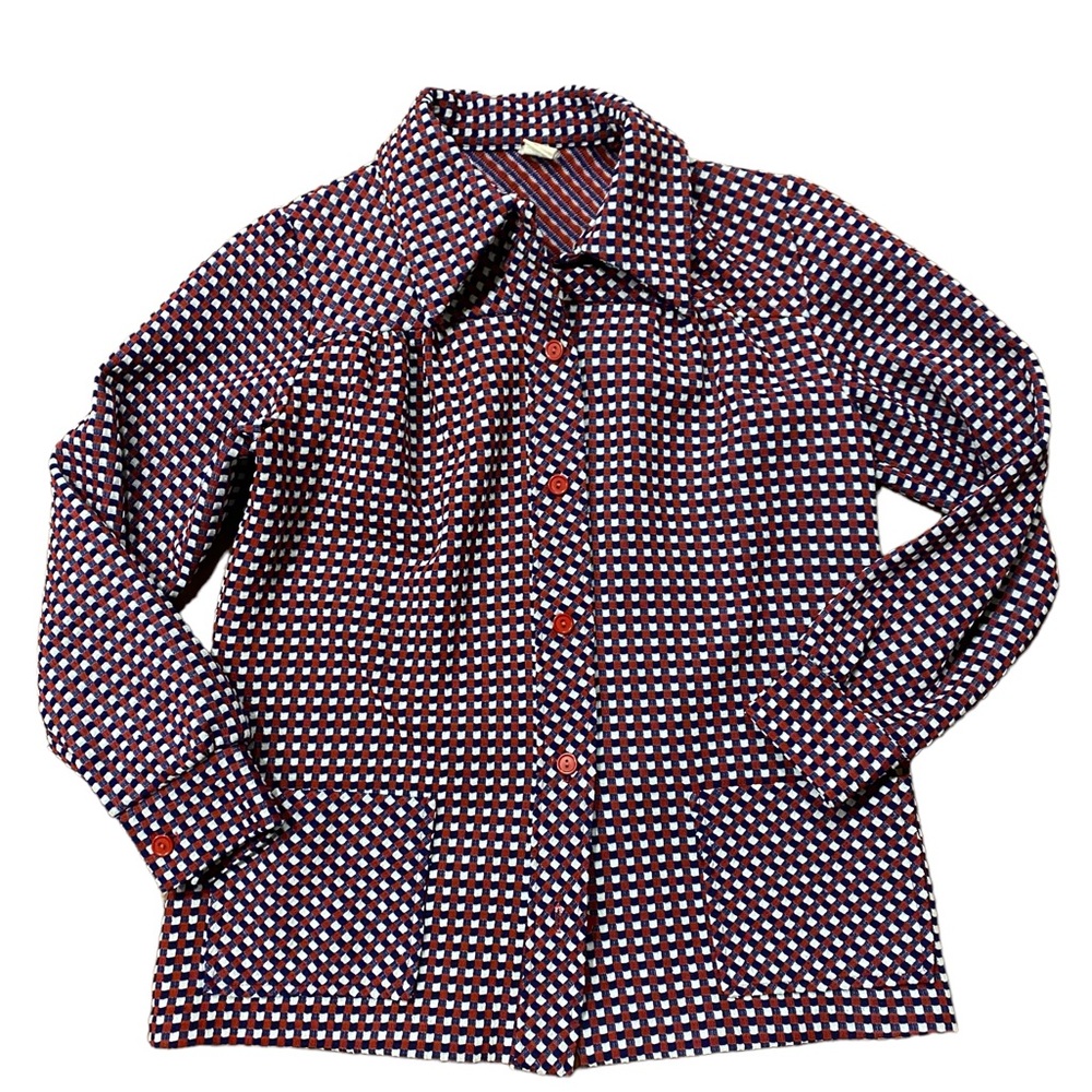 Women’s Vintage 60s 70s long Sleeve Button square pocket polyester jacket top